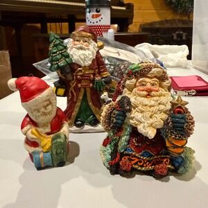 Vintage Santa Claus Figurine Lot Crinkle Claus Starlight Traveler Resin Ceramic